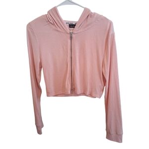 Derek Heart Pink Cropped Zip-up Hoodie Womens Size LG